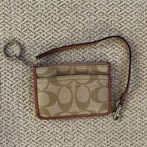 Coach Tan and Brown Wristlet with Pink Trim
